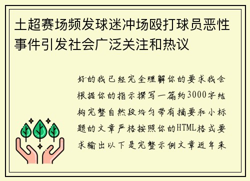 土超赛场频发球迷冲场殴打球员恶性事件引发社会广泛关注和热议